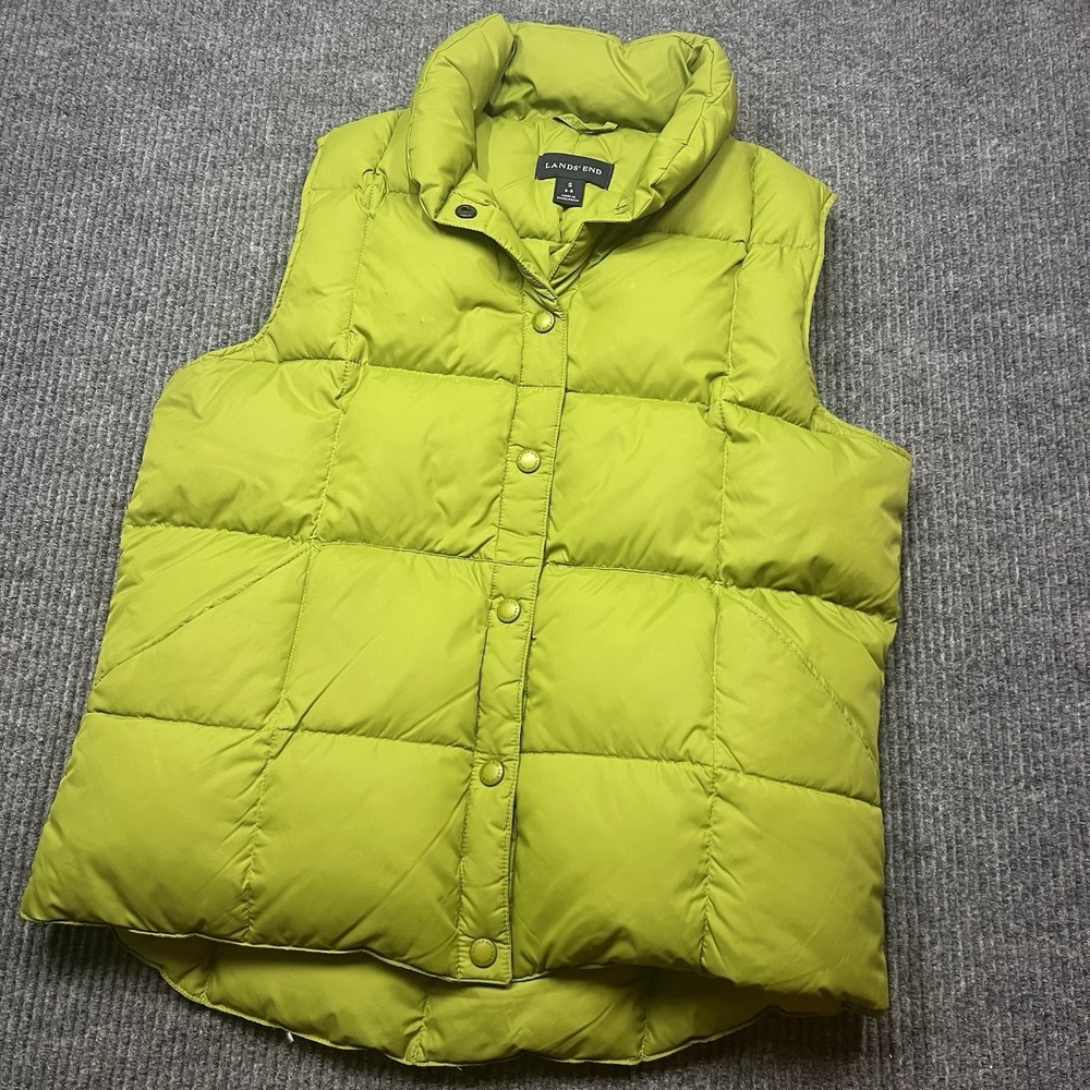 Lands End  Puffer Vest Womens Goose Down & Feather Green‎ Snap Button Small 6-8